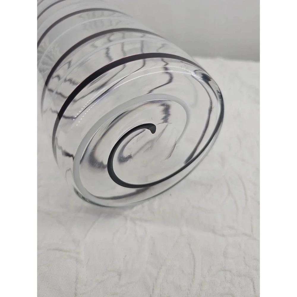 Vintage Unique, Large Hand-Blown Glass Vase with Striped Accents 14 In
